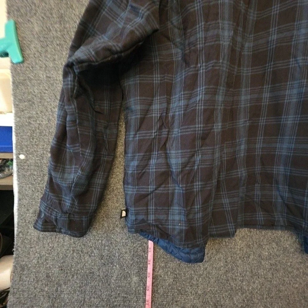 The North Face Jacket Mens XL Blue Plaid Quilted Reversible Flannel Shirt Snap